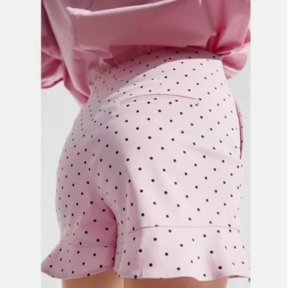 Zara pink polka dot high waist shorts stretch LG - Picture 9 of 10
